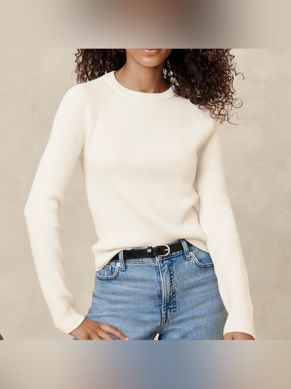 Banana Republic Factory White Ribbed Crew-Neck Pullover Sweater Large